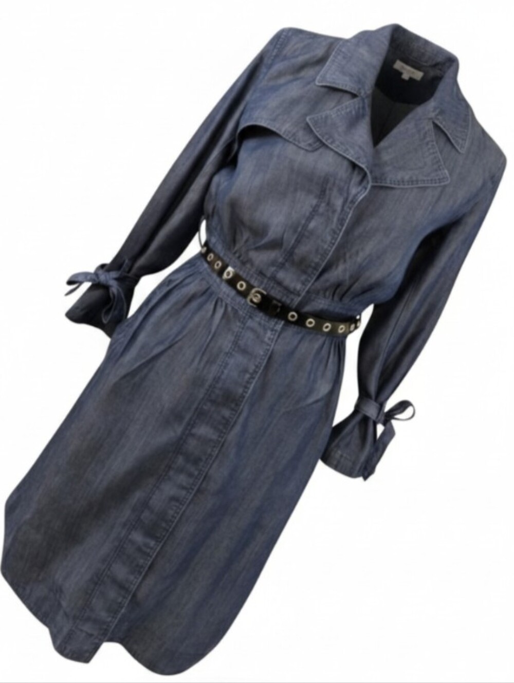 BANANA REPUBLIC! MEGA DETAILED BLUE DENIM TIE WAIST BELTED DRESS, SHIFT! SZ 2
